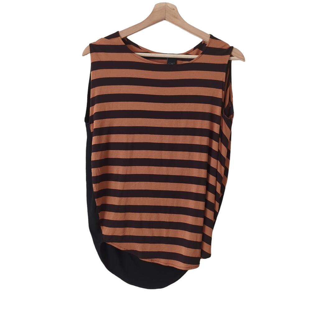 Zero + Maria Cornejo Women's Striped Sleeveless Asymmetrical Draped Brown Top XS